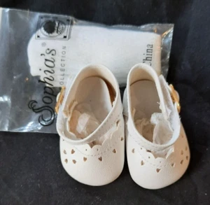 LITTLE WHITE WITH HEARTS DOLL SHOES WITH KNEE HIGHS SOCK - Picture 1 of 4