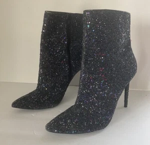Wild Diva Black Glitter High-Heel Pointed Ankle boots 8.5 - Picture 1 of 12