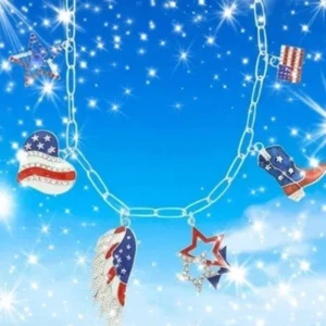 Halskette Amerikanische Flagge Anhänger Strass Halskette - Bild 1 von 3