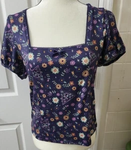 Women Harry Potter Deathly Hallows Floral Square Neck Top size L .New - Picture 1 of 5