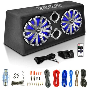 Caja de graves dobles Pyle PLBAS82LE 8"" 2x400 gabinete de subwoofer ventilado, kit de cableado - Imagen 1 de 3