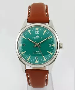 Fortis Para Shock Green Dial 17 Jewels Mechanical Hand Winding Men's Wrist Watch - Picture 1 of 8