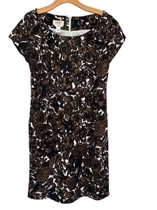 Talbots Petites Stretch Brown  Black Floral Print Dress Size 10P cotton stretch - Picture 1 of 4