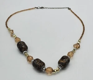  Beaded necklace 22 inches,tan, beige, gold, silver - Picture 1 of 1