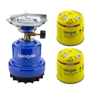 Campingkocher | Schraubgaskartuschen Gaskocher Metall mit 2 Gaskartuschen Baygas