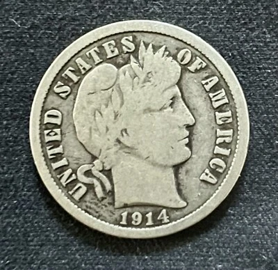 1914-D Barber Dime 10C Silver - Very Good (VG) - Image 1 of 4