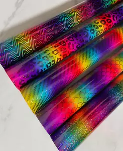 5 Pack 12" x 12" Holographic Rainbow Gradient Metallic Adhesive Vinyl Sheets - Picture 1 of 1