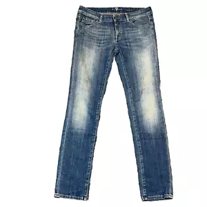 Pantalones de mezclilla para mujer ajustados rectos lavados claros descoloridos 7 para toda la humanidad Cristen W32 L32 * - Imagen 1 de 13
