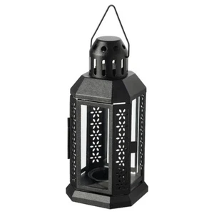 22cm Black noir metal tealight candle hanging night outdoor lantern glass window - Bild 1 von 6