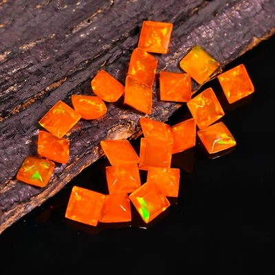 Natural Orange Ethiopian Opal 13.50 Ct Faceted Square Lot Loose Gemstone 6X4 MM - Image 1 of 3