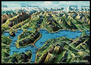 Lago Di Lugano Switzerland Map Postcard - Picture 1 of 2