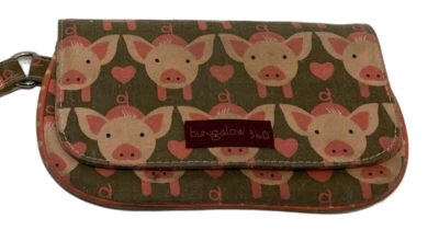 Bungalow 360 Cerdos y Corazones Lona Muñequera Bolso sin asas Cartera Lona Forro a Lunares Foto 1 de 4