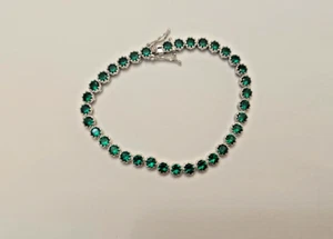 Silver Plated Green Cubic Zirconia CZ Tennis Bracelet - Picture 1 of 7