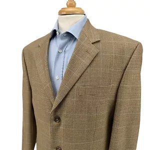 Chaps Silk Wool Light Brown Houndstooth Check 3-Btn Blazer Sport Jacket Mens 42R - Picture 1 of 14