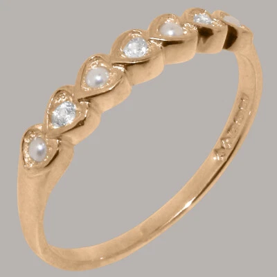 Anillo de eternidad para mujer de oro rosa sólido de 9 quilates con diamantes naturales y perlas completas Foto 1 de 4