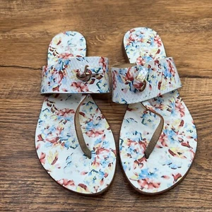 Joie A La Plage Sandals 37/7 Nice Thong Flip Flops Floral Multi Leather Open Toe - Picture 1 of 7