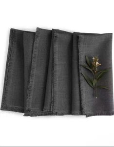 Solino Home schwarze Leinenservietten 20 x 20 Zoll - 100 % reines Leinen Fransen Halloween - Bild 1 von 1