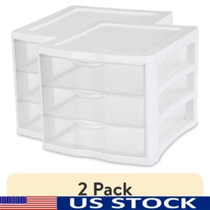 3 Drawer Clear Plastic Storage Unit Organizer Stackable Desktop Container New - Picture 1 of 8