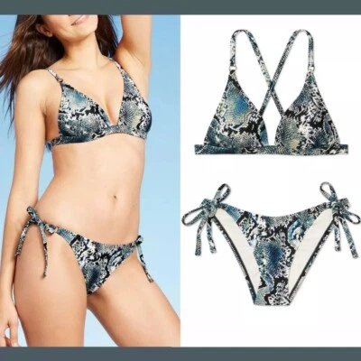 Shade & Shore Snake Skin Print Bikini Set Triangle Top & Cheeky Bottom Size M - Image 1 of 4