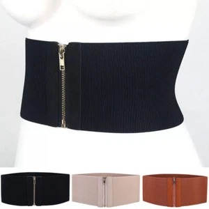 Elastic Corset Belt Solid Color Zip Up Dress Stretch Waistband Simple DIY - Picture 1 of 21