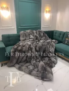 71x63 inch Full skin REAL Blue Frost FOX FUR throw,fur BLANKET, Fur Comforter - Picture 1 of 9