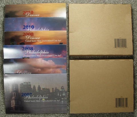 Lot of 5 2007-2011 U.S. Mint Sets, Uncirculated Coins in Original Packaging OGP Cover