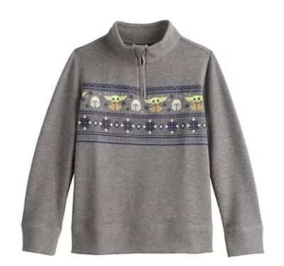 Рубашка Star Wars Grogu Ribbed Fair Isle для мальчиков размер 7 серая четверть молнии Baby Yoda - Изображение 1 из 4