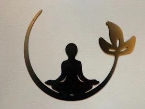 Yoga Pose with Lotus Flower Meditation Spiritual Metal Wall Art 3 colours-sizes - Picture 1 of 11