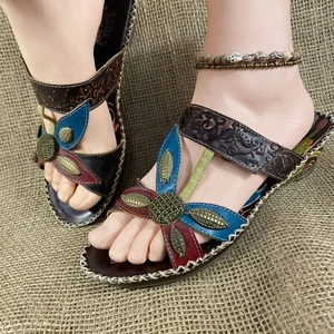 Spring Step boho sandals floral embossed leather multicolor women size 5.5 - 6 - Picture 1 of 10
