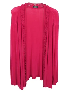 VIKKI VI Petites Open Cardigan Women 2XP Fuchsia Pink Long Ruffled Edges Slinky - Picture 1 of 11