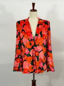MIXED by Nasrin Sz XS Red Pink Floral Velvet Blazer Jacket Ruby - Picture 1 of 10