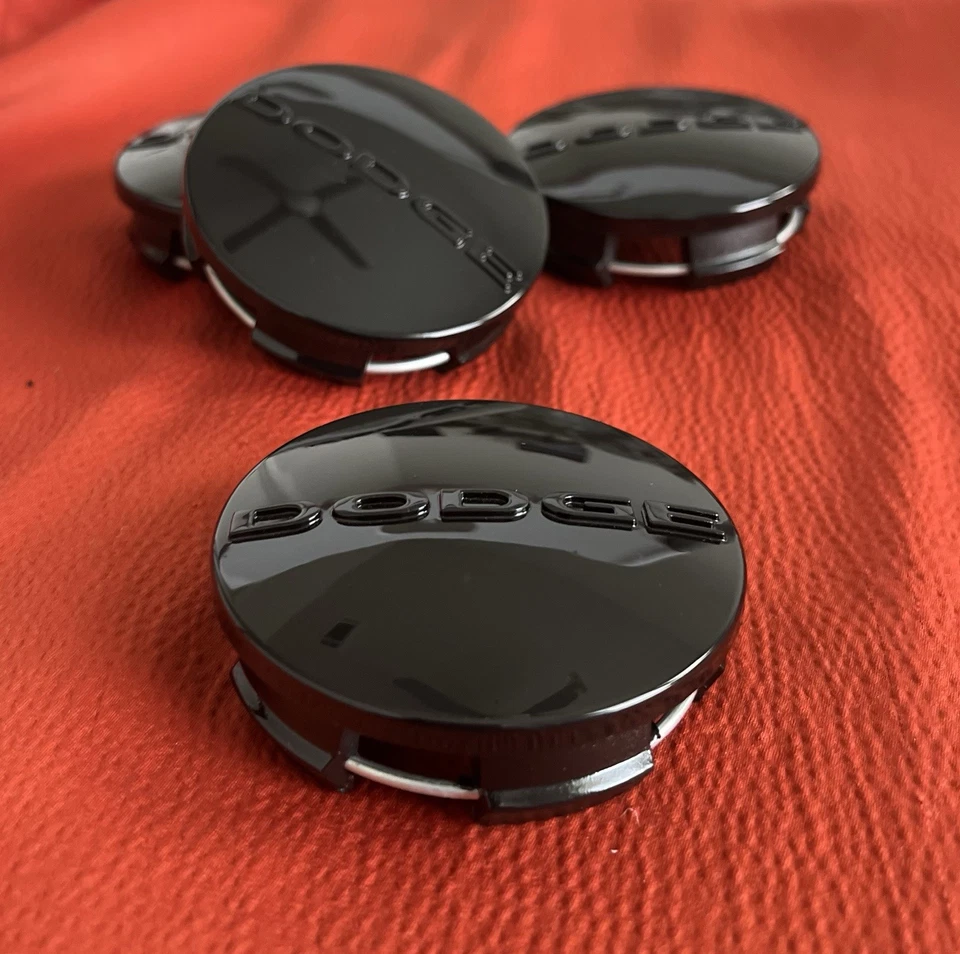 4 Glossy Black Dodge 63mm Wheel Center Caps Fits Challenger Charger RAM 1500 - Image 1 of 4