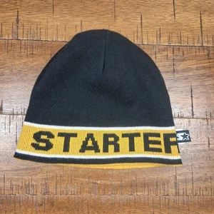 Vintage Y2K Starter gelb & schwarz Wende Beanie Wintermütze Jugend One Size - Bild 1 von 5