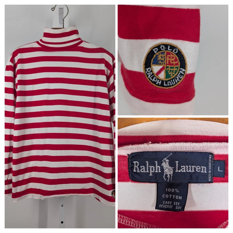 Camisa Ralph Lauren C. 1990 Waldo Bretón Rojo Rayas Cuello Alto Colección Escudo L Foto 1 de 4