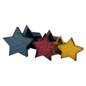 Set 3 Scatole Nidificazione Metallo a Forma di Stella Arte Popolare Stile Casale Americana - Foto 1 di 9