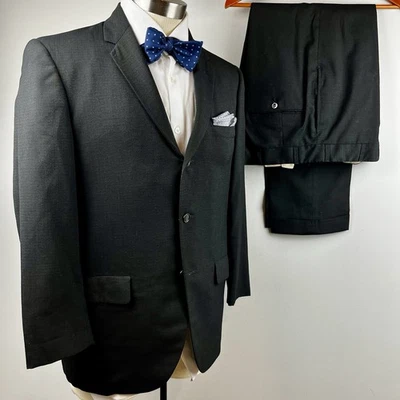 TRUE VTG 50s Lord & Taylor 38S black green suit sharkskin wool 31 x 26 pants - Изображение 1 из 4