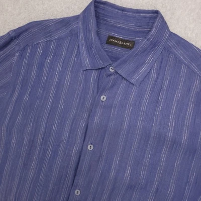JHANE BARNES Silk Linen Blend Lounge Shirt Men's L Blue Textured Stiped - Image 1 of 4