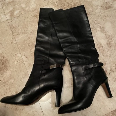 Bota Chloe Cuero Negro Hasta la Rodilla Tacón Medio, Talla 39.5 EU Foto 1 de 4