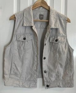 J Jill Linen Vest Cropped Sleeveless Collared Button Down Gray Medium - Picture 1 of 10
