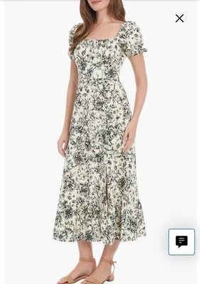 Maxi Vestido London Times Arden Para Mujer Talla 22W Manga Abullonada Marfil Negro Floral Foto 1 de 4