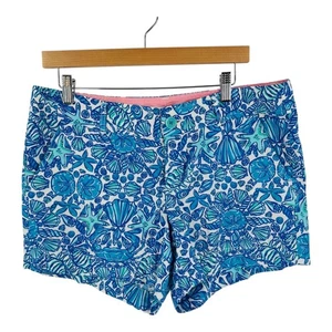 Pantalones Cortos Lilly Pulitzer Callahan Estampado Concha Marina Algodón Estilo Resort Azul Talla 12 - Imagen 1 de 8