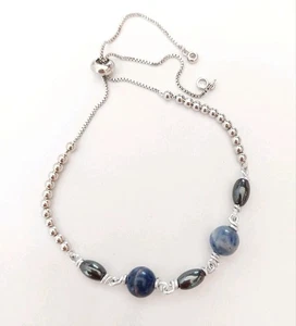 Bracciale cavigliera in acciaio e alluminio   ematite e sodalite tonda da 8 mm - Picture 1 of 6