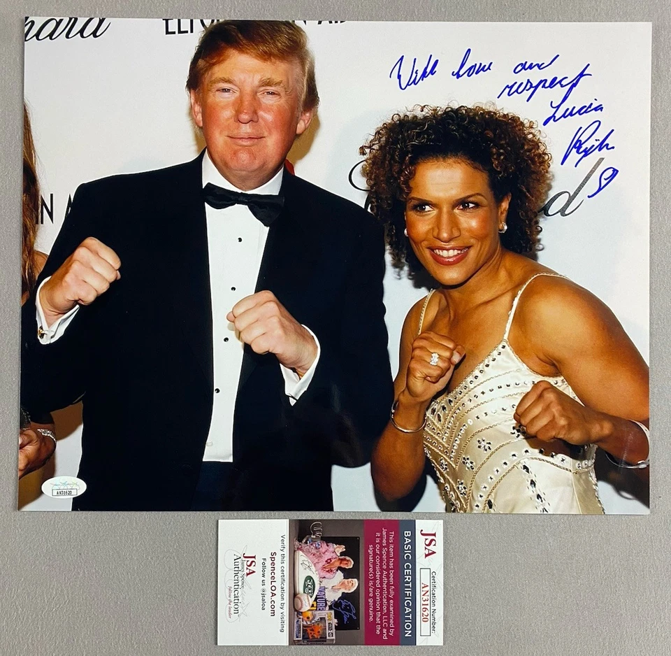 CHAMPION LUCIA RIJKER AUTOGRAPH BOXING 11x14 PORTRAIT PHOTO w. TRUMP JSA AN31620 - Image 1 of 1