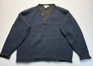 L.L Bean Mens Fisherman Henley Style Sweater Blue Gray Size L Long Sleeve Wool - Picture 1 of 5