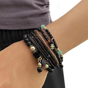 8 Stück Perlen Armbänder für Frauen, Mehrlagig Stapelbar Strang Stretch Perlen Brac - Bild 1 von 8