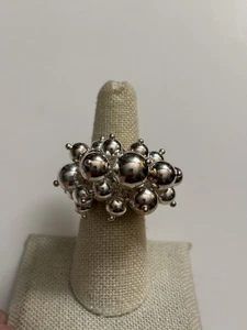 Vintage Sterling Silber 925 Cha Cha Ring Blase Kugel Perlenring Größe 5,75 - Bild 1 von 5