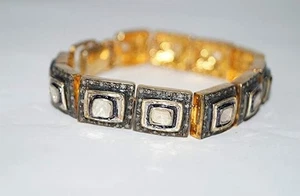 Natural Diamond Polki , Rosecut Diamond 925 Sterling Silver Victorian Bangle - Picture 1 of 2
