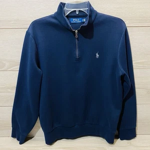 Polo Ralph Lauren Sweater Mens Small Pullover 1/4 Zip Navy Blue Fleece - Picture 1 of 7