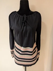 Vintage 1980s Keneth Too Black Striped Sweater Shirt Pink Grey Silver Size M/L - Picture 1 of 6