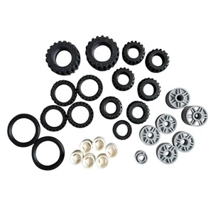 LEGO Tires Wheels Rims Black White Gray Lot of 28 Replacement Parts Pieces - Picture 1 of 10